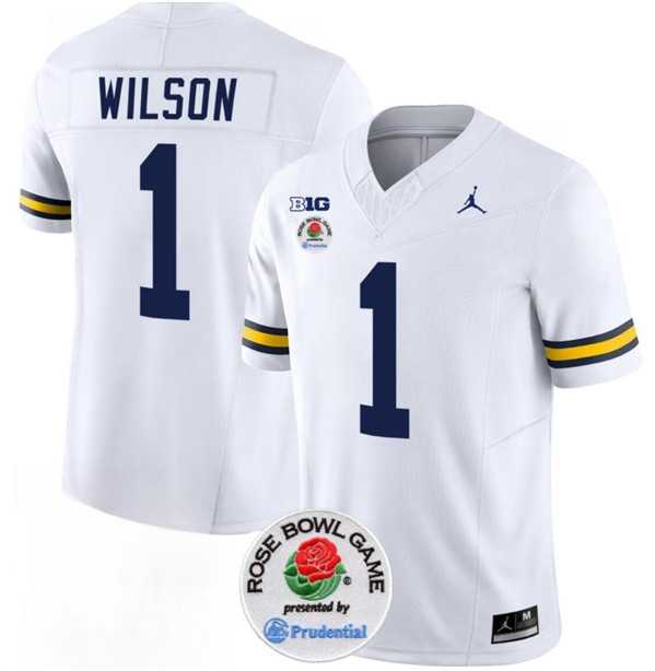 Mens Michigan Wolverines #1 Roman Wilson 2023 F.U.S.E. White Rose Bowl Patch Stitched Jersey Dzhi